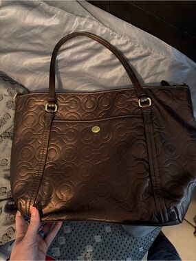 Coach Chocolate Embossed Signature Leather Tote